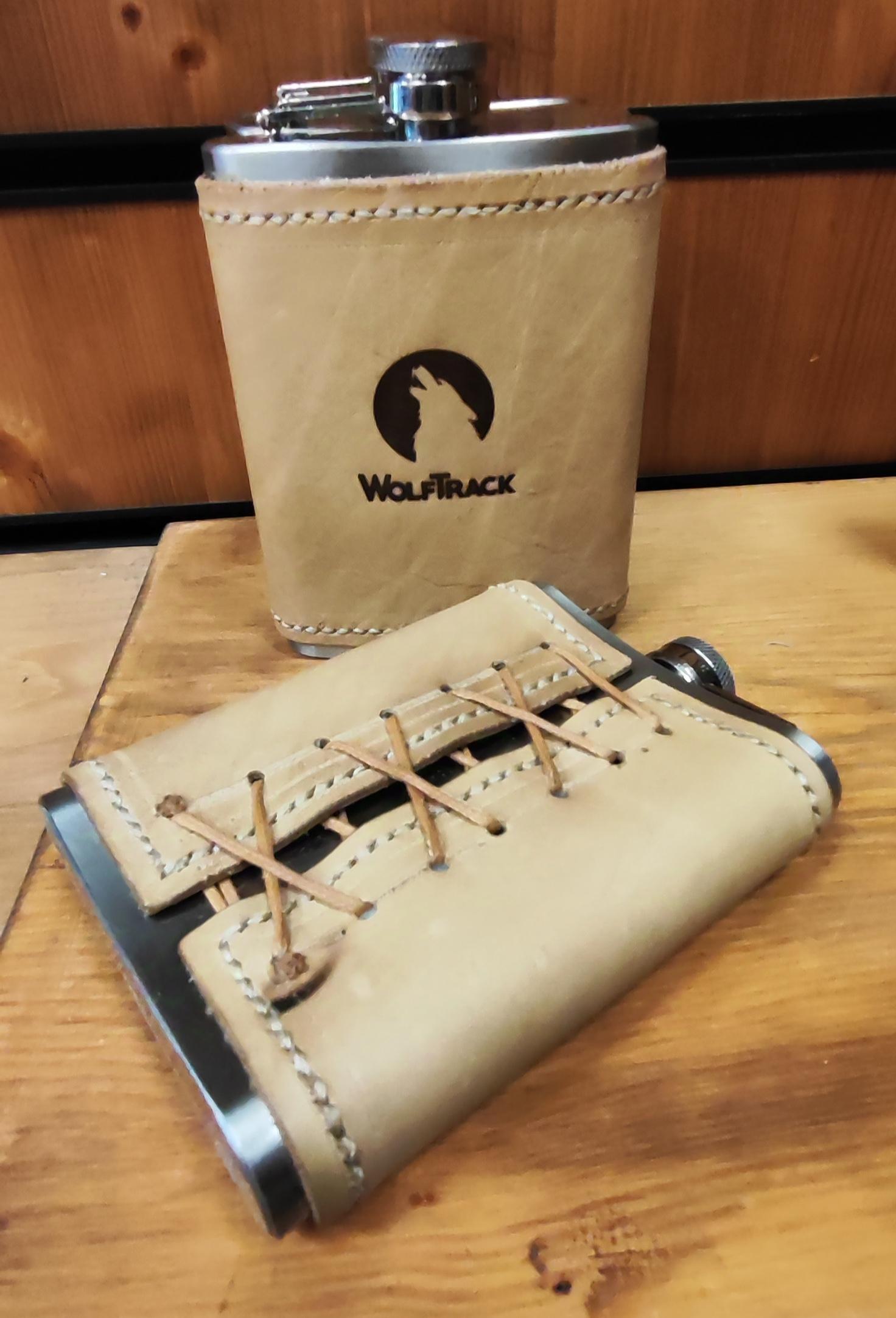 WOLFTRACK%207oz%20ÇELİK%20İÇKİ%20MATARASI%20NATUREL%20DERİ